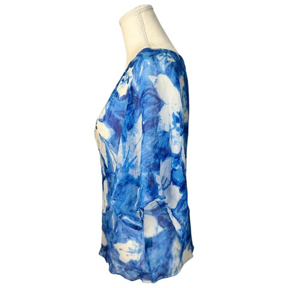 Lauren Ralph Lauren Silk Blue Floral Blouse Women's 10P Petite Coastal Cruise - Picture 3 of 16